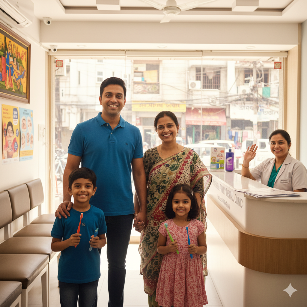 Happy family visiting a family dental clinic in Kolkata for regular check-ups