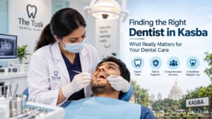 Dentist in Kasba examining a patient at The Tusk Dental Clinic